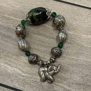 Silver and Green Elephant Charm Bracelet